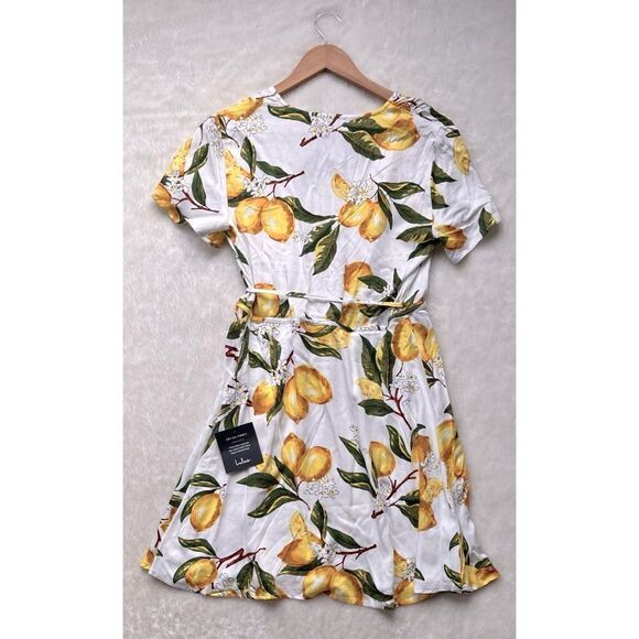 Lulu's Lemon Print Wrap Mini Dress - Picture 14 of 16